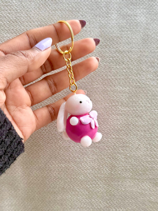 Sitting Bunny Charm, Chonky Kawaii Rabbit Bag Charm with Bow, Polymer Clay Keychain, Cute Handmade Gift, PREORDER
