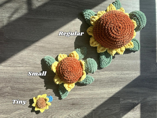 Amigurumi Sunflower Turtle Plushie, Customizable Flower Decor