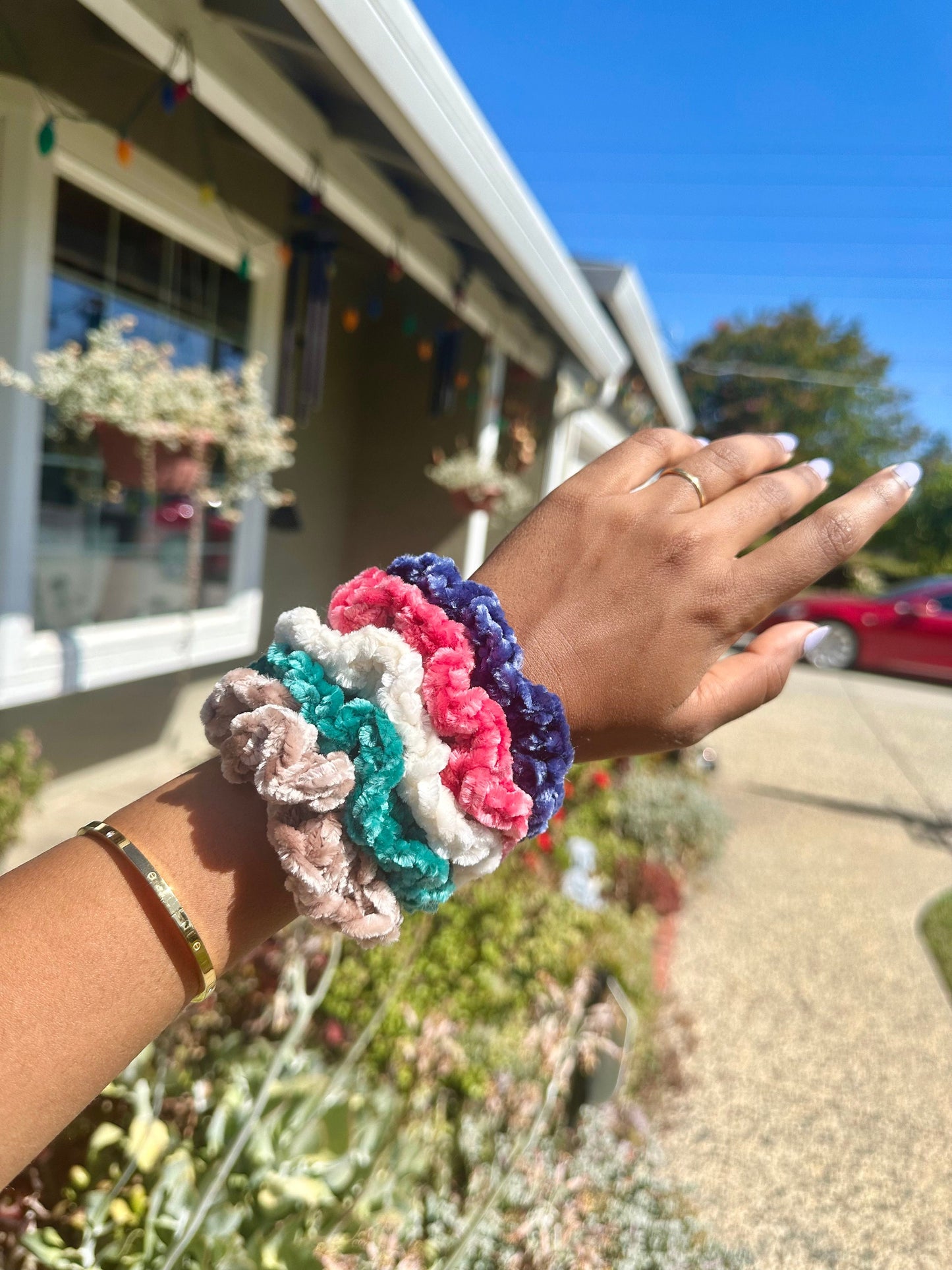 Handmade Velvet Crochet Scrunchie, Customizable Hair Accessory