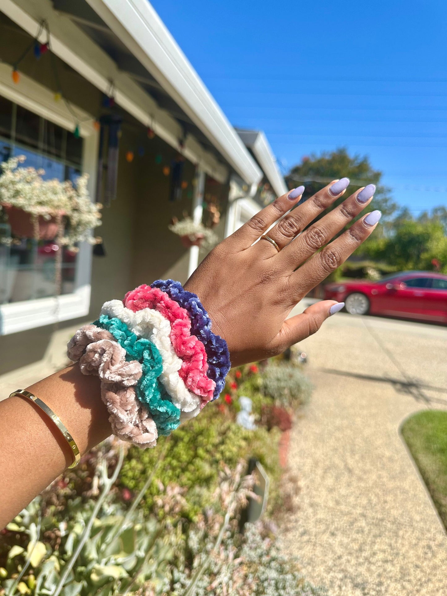 Handmade Velvet Crochet Scrunchie, Customizable Hair Accessory