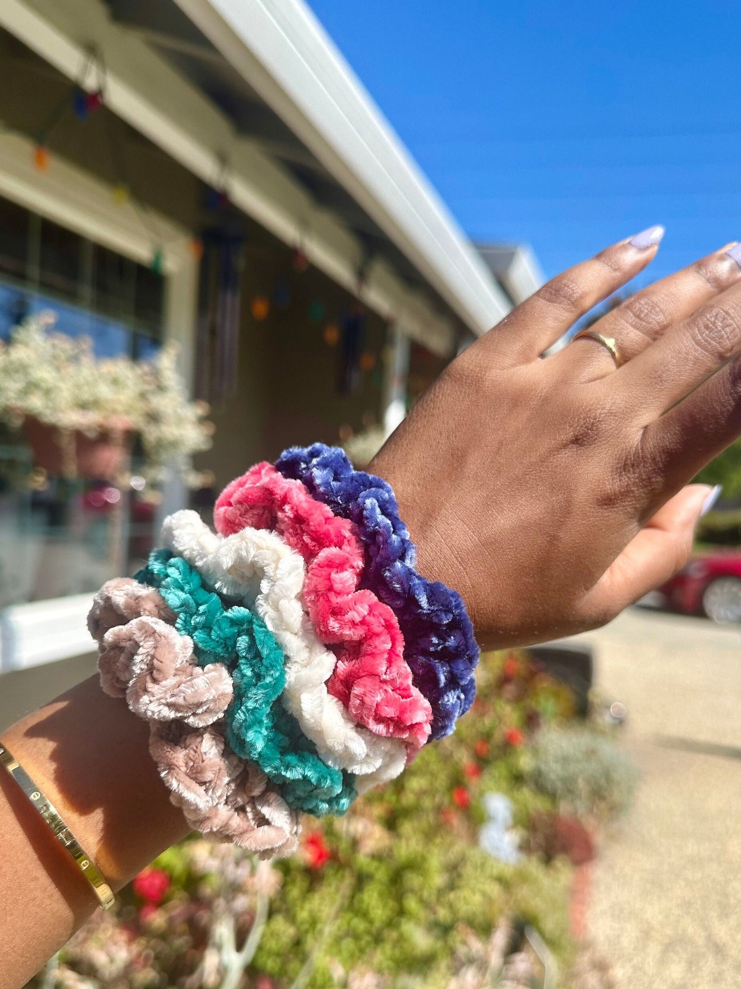Handmade Velvet Crochet Scrunchie, Customizable Hair Accessory