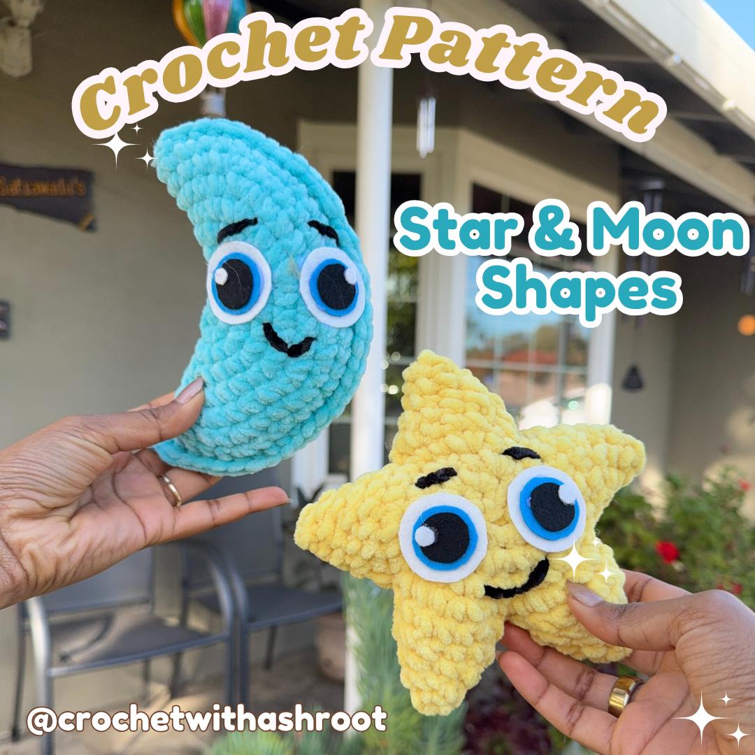 Star and Moon Plushie Crochet Pattern | No Sew | Easy Beginner Project + Felt Eyes Guide