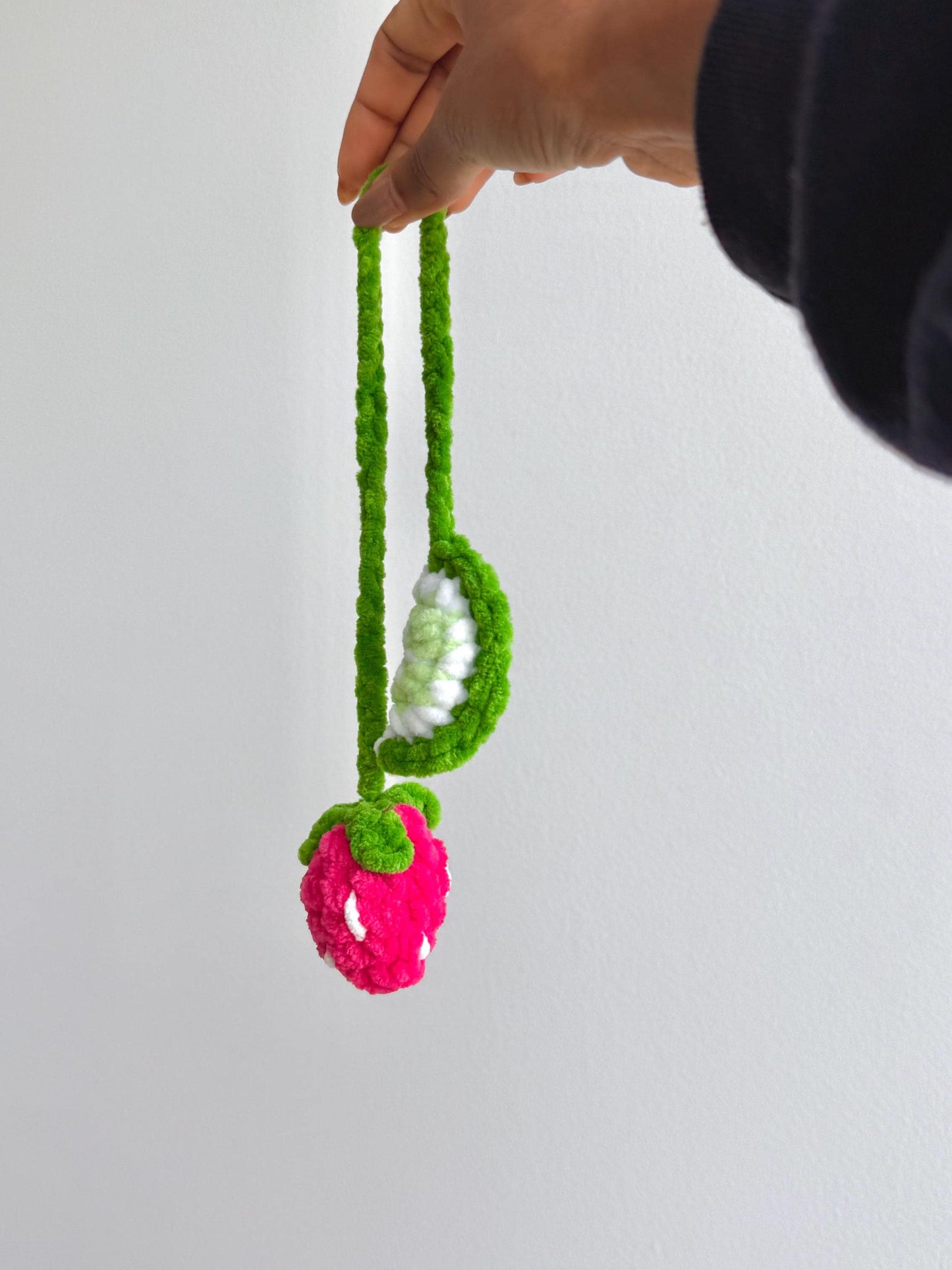 Strawberry Lime Car Hanger, Crochet Fruit Car Charm, Handmade Rearview Mirror Decor, Plushie