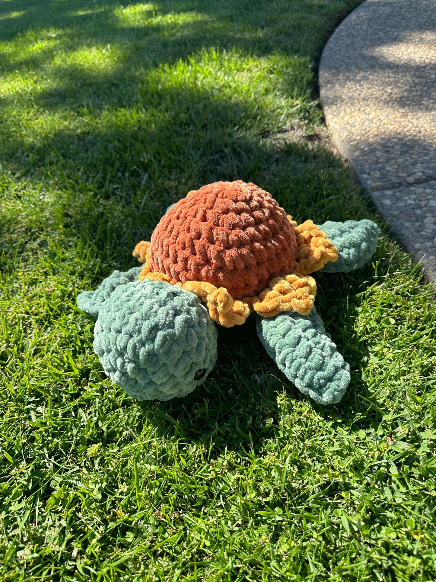 Chunky Crochet Sunflower Turtle Plushie, Vibey Decor