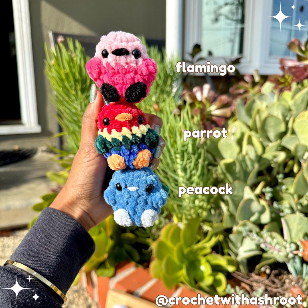Tiny Crochet Bird Plushie, Pocket Pal Gift, Keychain Option