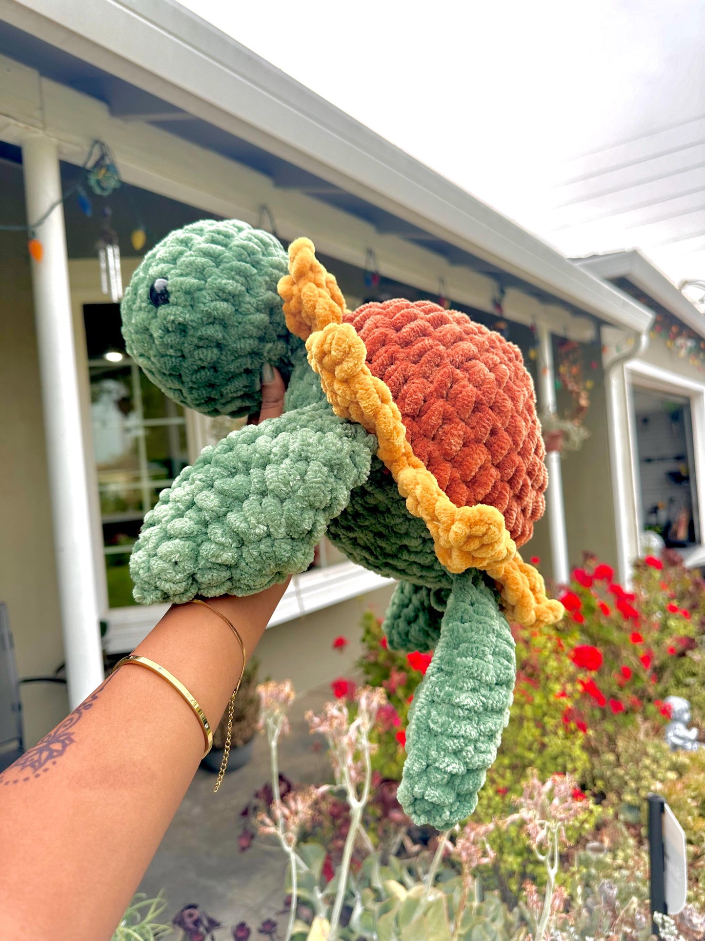 Chunky Crochet Sunflower Turtle Plushie, Vibey Decor