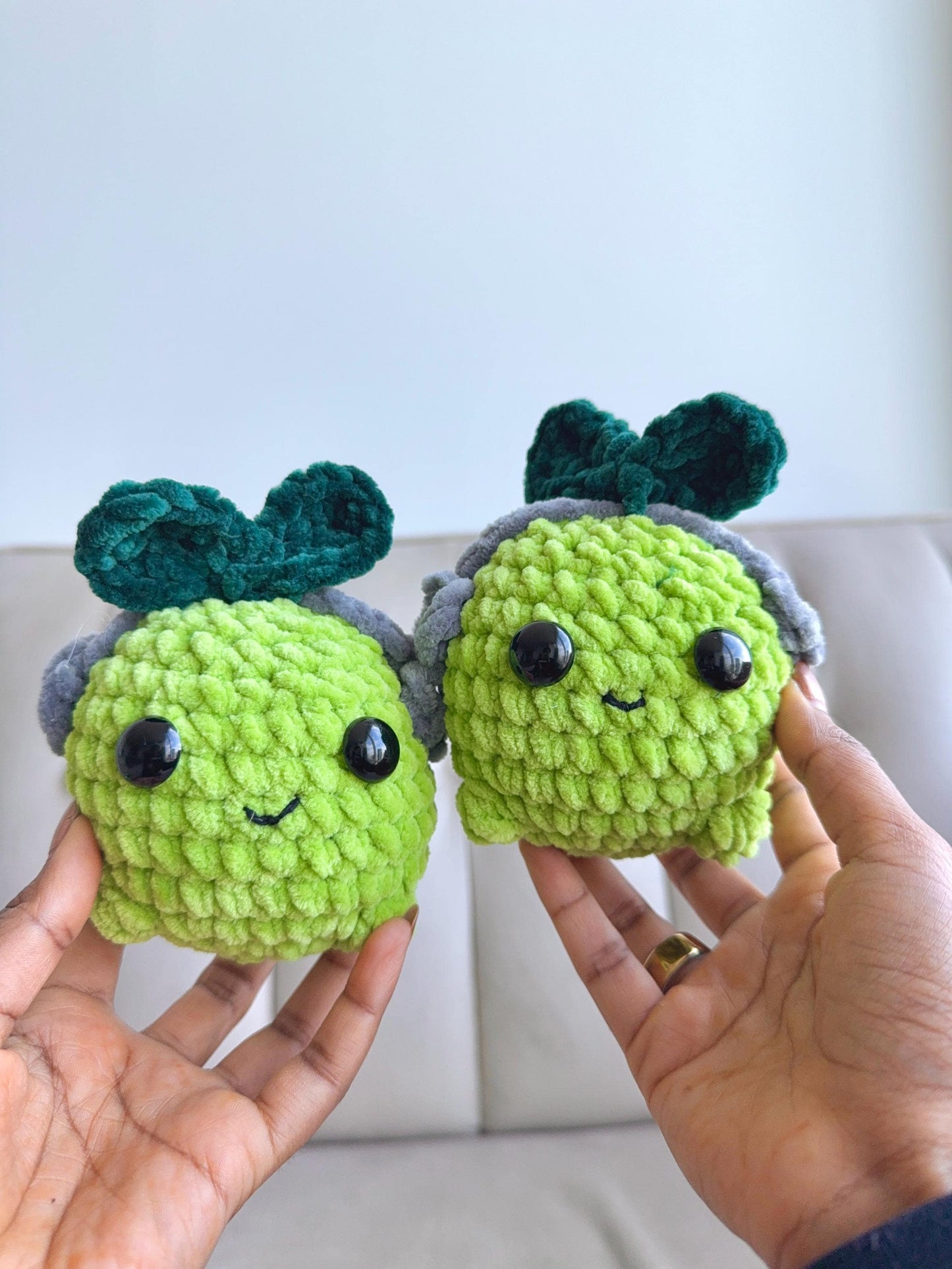 Crochet Lime Plushie with Headphones, Handmade Desk Buddy