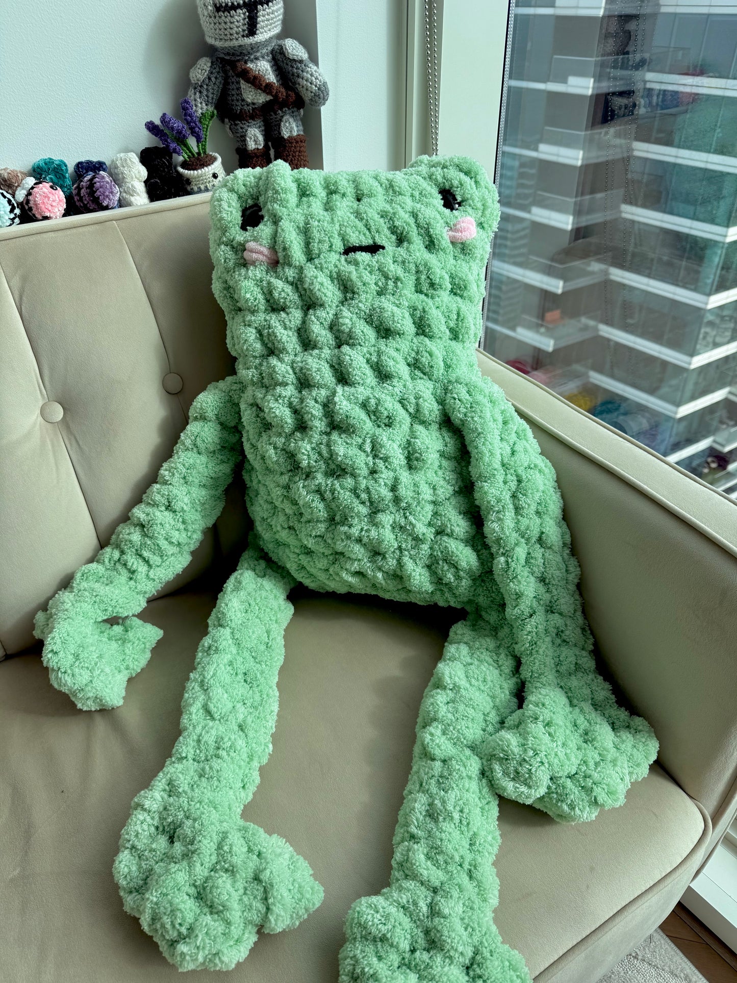 HUGE Jumbo Crochet Leggy Froggy Plushie, Amigurumi Decor, Frog, Large Plushie, Couch Decor, Couch Pillow