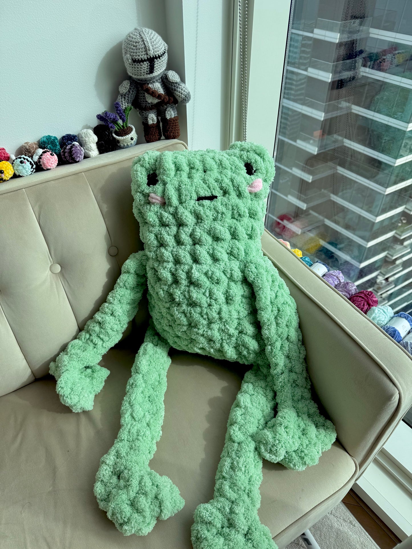 HUGE Jumbo Crochet Leggy Froggy Plushie, Amigurumi Decor, Frog, Large Plushie, Couch Decor, Couch Pillow