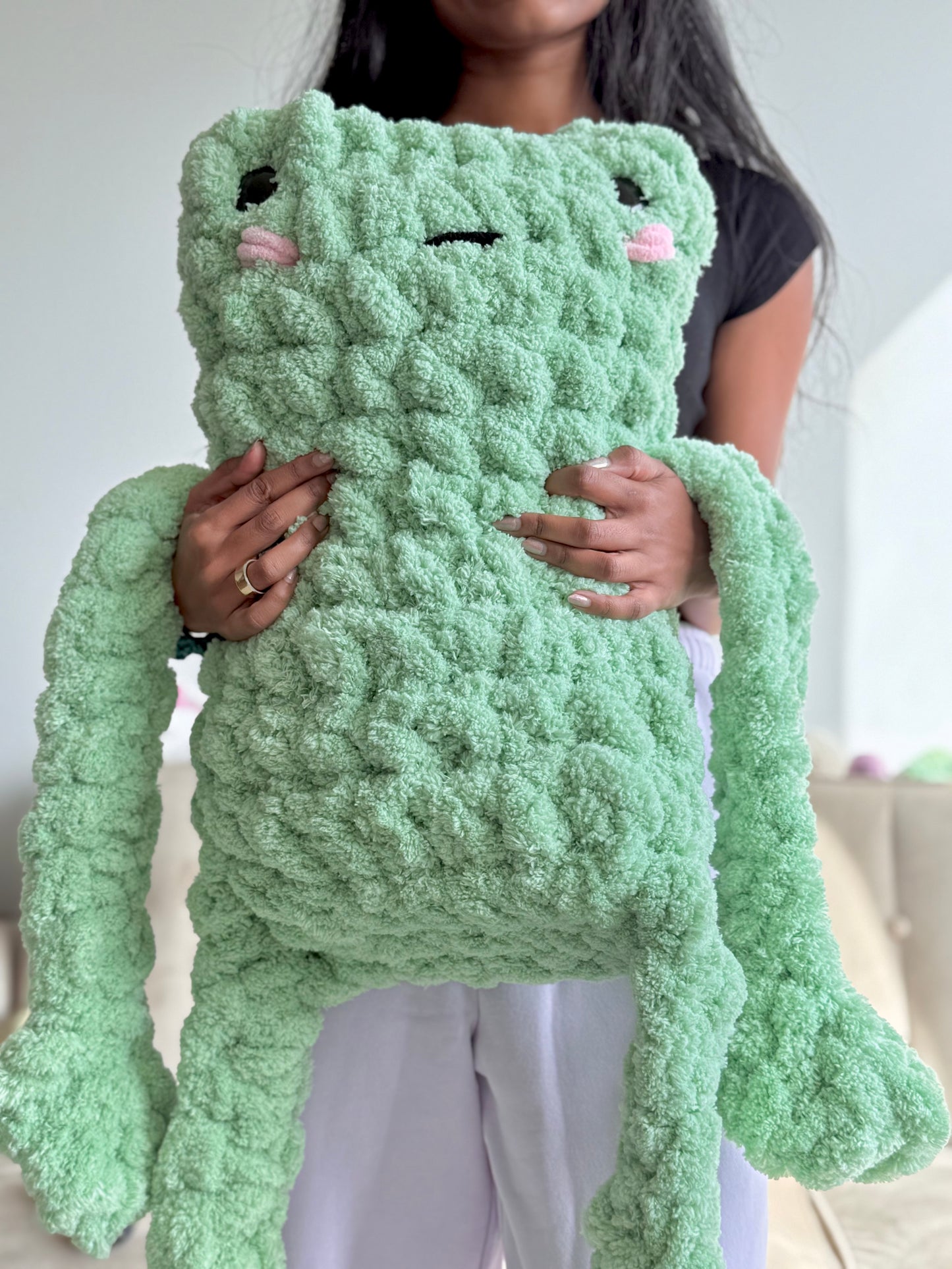 HUGE Jumbo Crochet Leggy Froggy Plushie, Amigurumi Decor, Frog, Large Plushie, Couch Decor, Couch Pillow