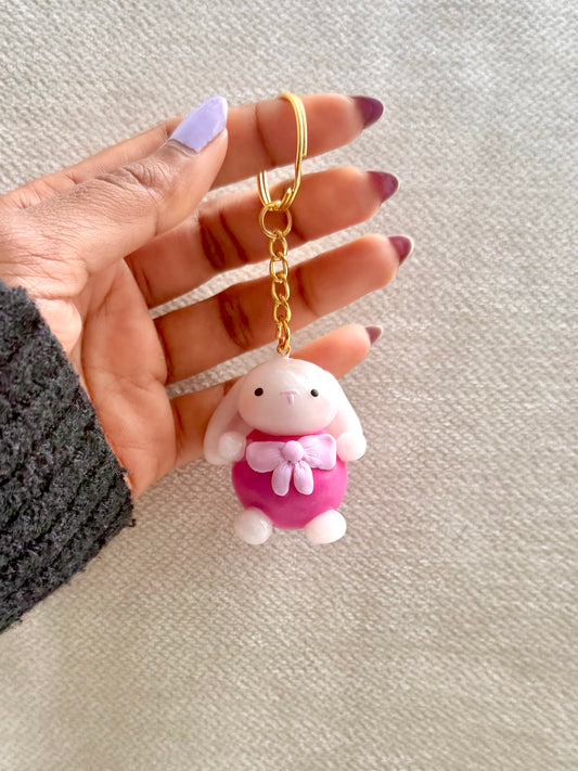 Sitting Bunny Charm, Chonky Kawaii Rabbit Bag Charm with Bow, Polymer Clay Keychain, Cute Handmade Gift, PREORDER
