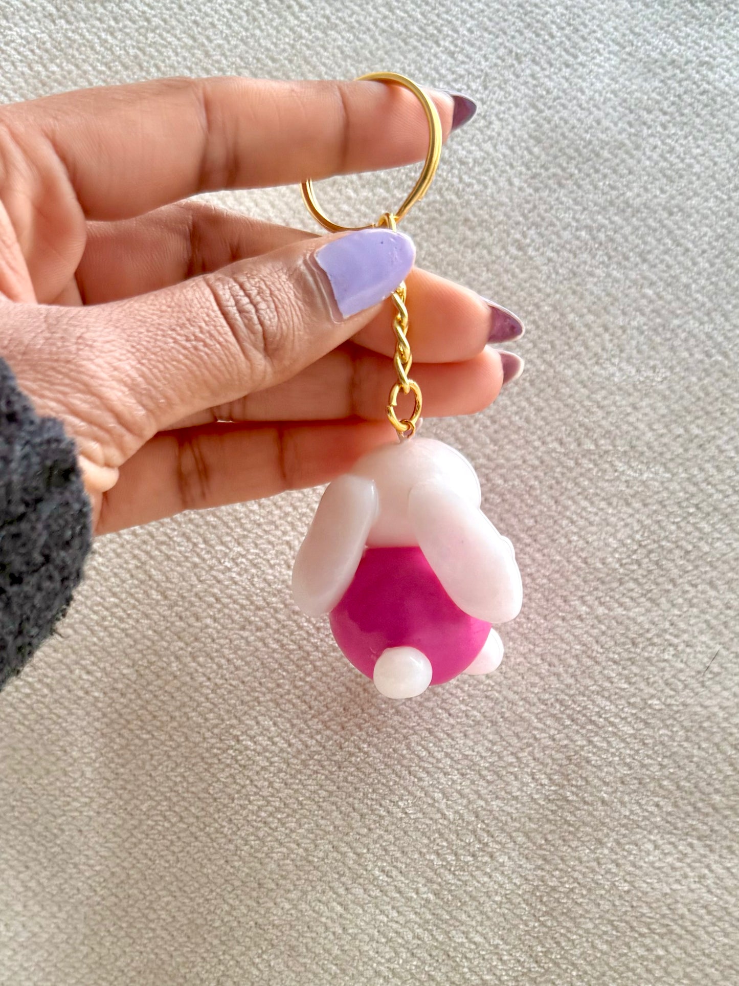 Sitting Bunny Charm, Chonky Kawaii Rabbit Bag Charm with Bow, Polymer Clay Keychain, Cute Handmade Gift, PREORDER
