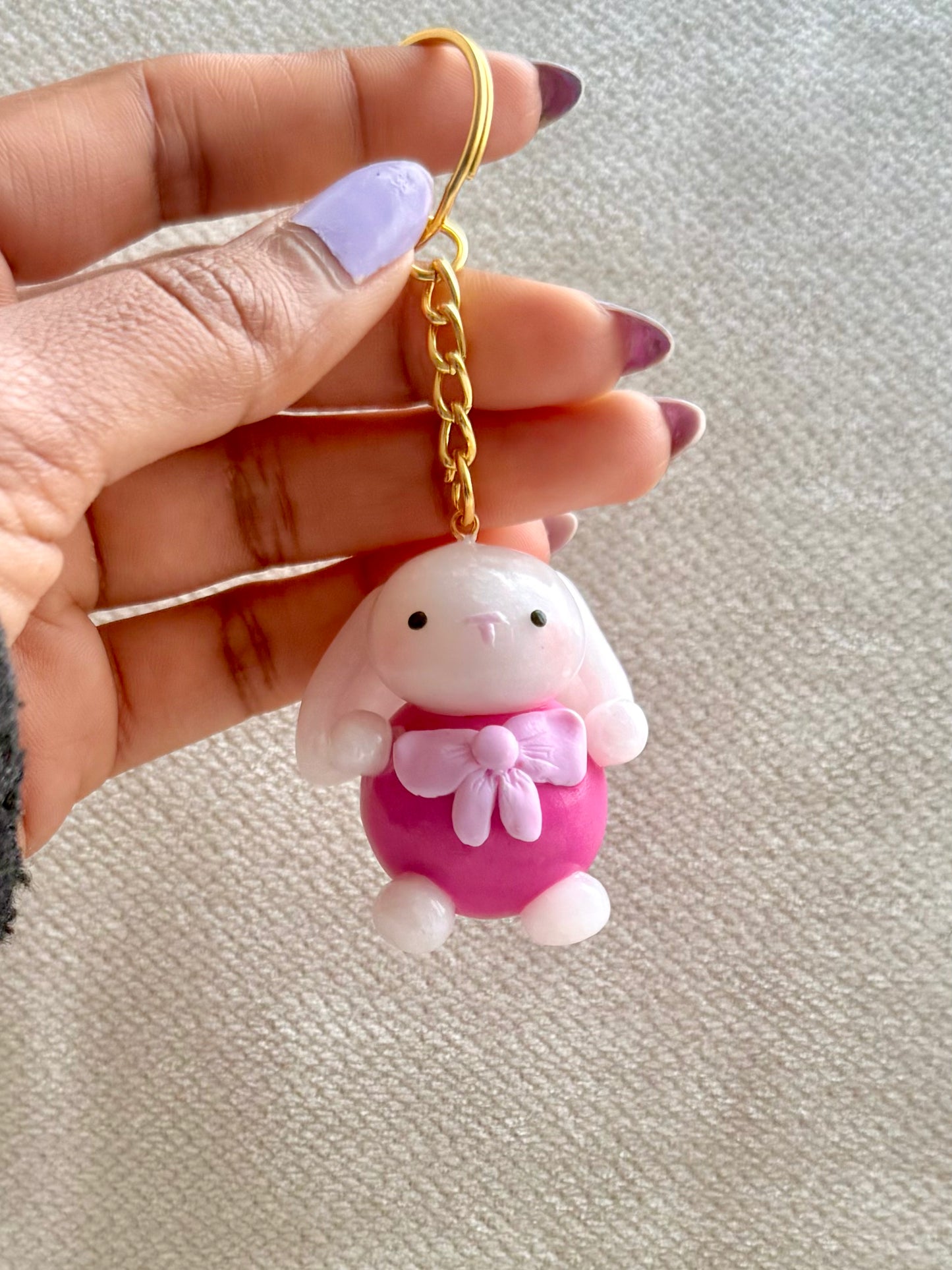 Sitting Bunny Charm, Chonky Kawaii Rabbit Bag Charm with Bow, Polymer Clay Keychain, Cute Handmade Gift, PREORDER