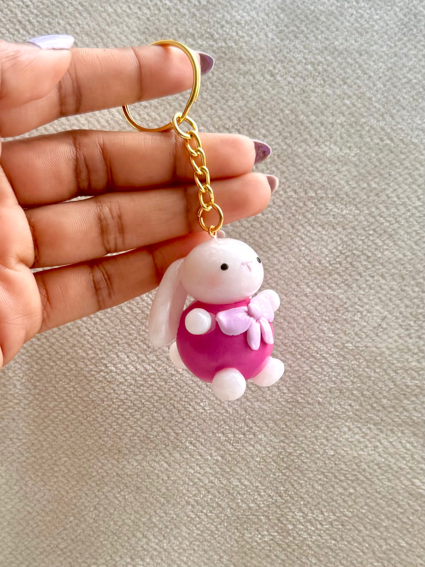 Sitting Bunny Charm, Chonky Kawaii Rabbit Bag Charm with Bow, Polymer Clay Keychain, Cute Handmade Gift, PREORDER