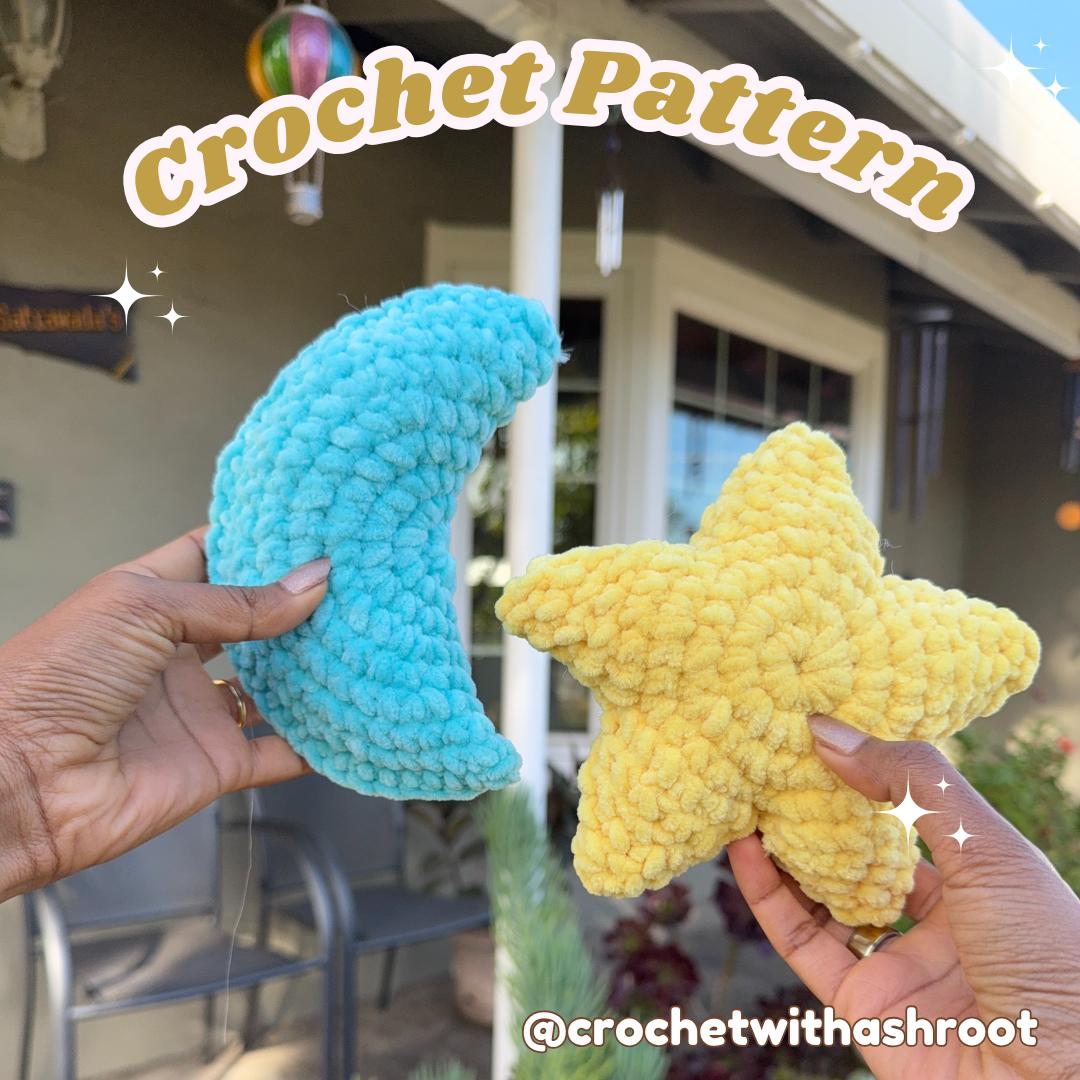 Star and Moon Plushie Crochet Pattern | No Sew | Easy Beginner Project + Felt Eyes Guide