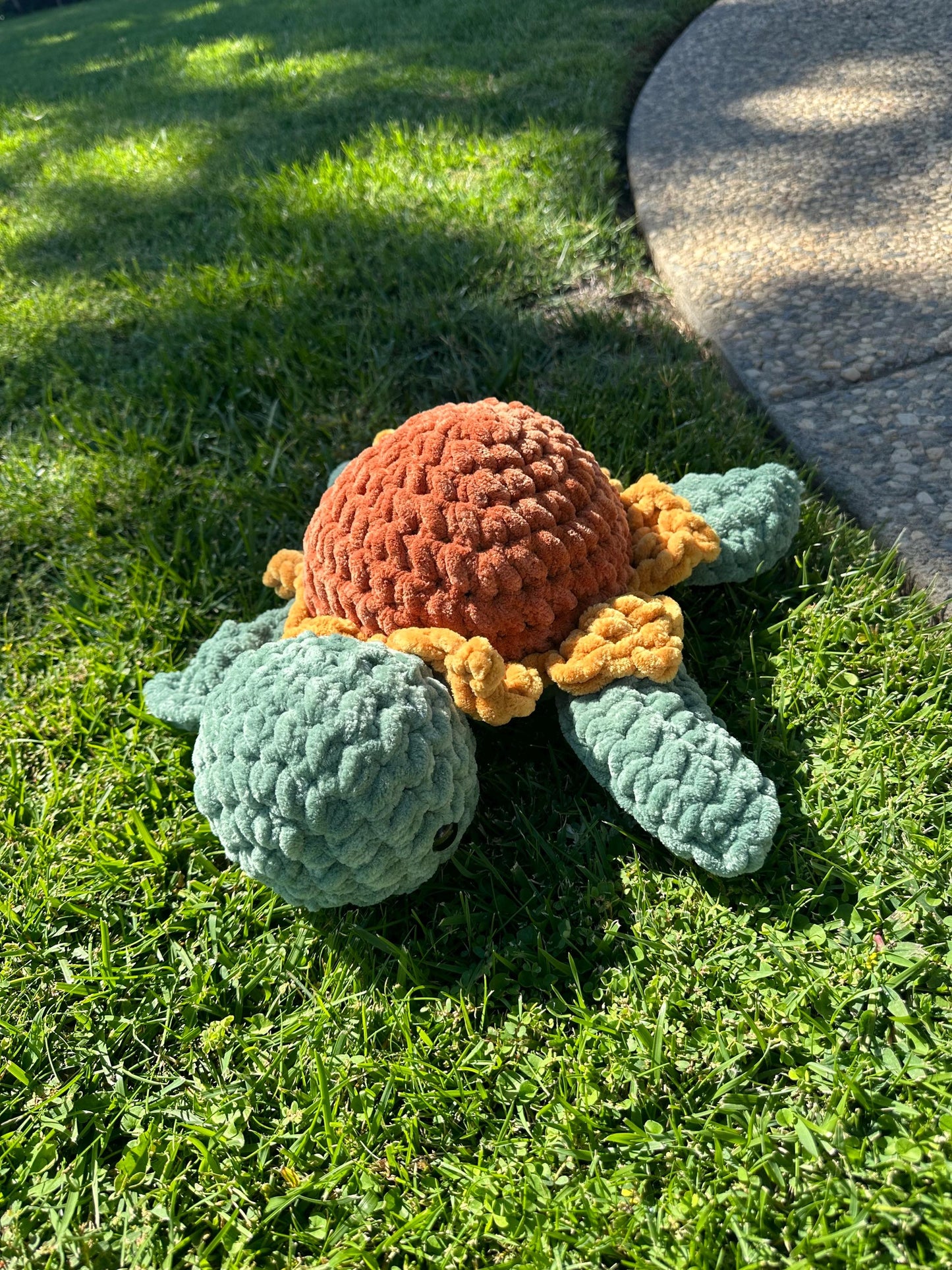 Chunky Crochet Sunflower Turtle Plushie, Vibey Decor