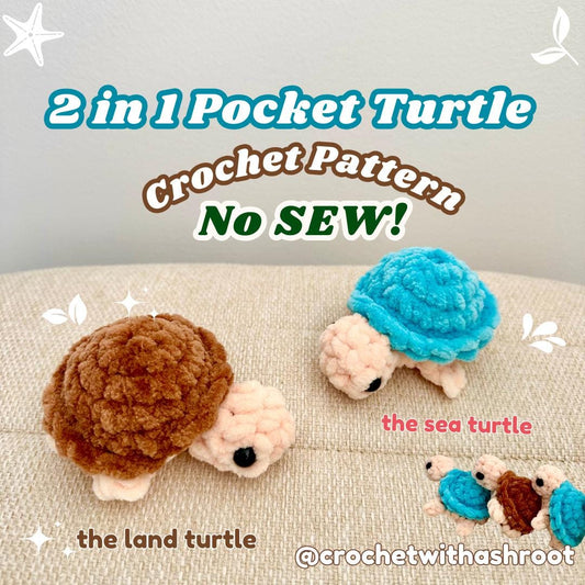 No Sew 2 in 1 Crochet Pattern: Pocket Turtles