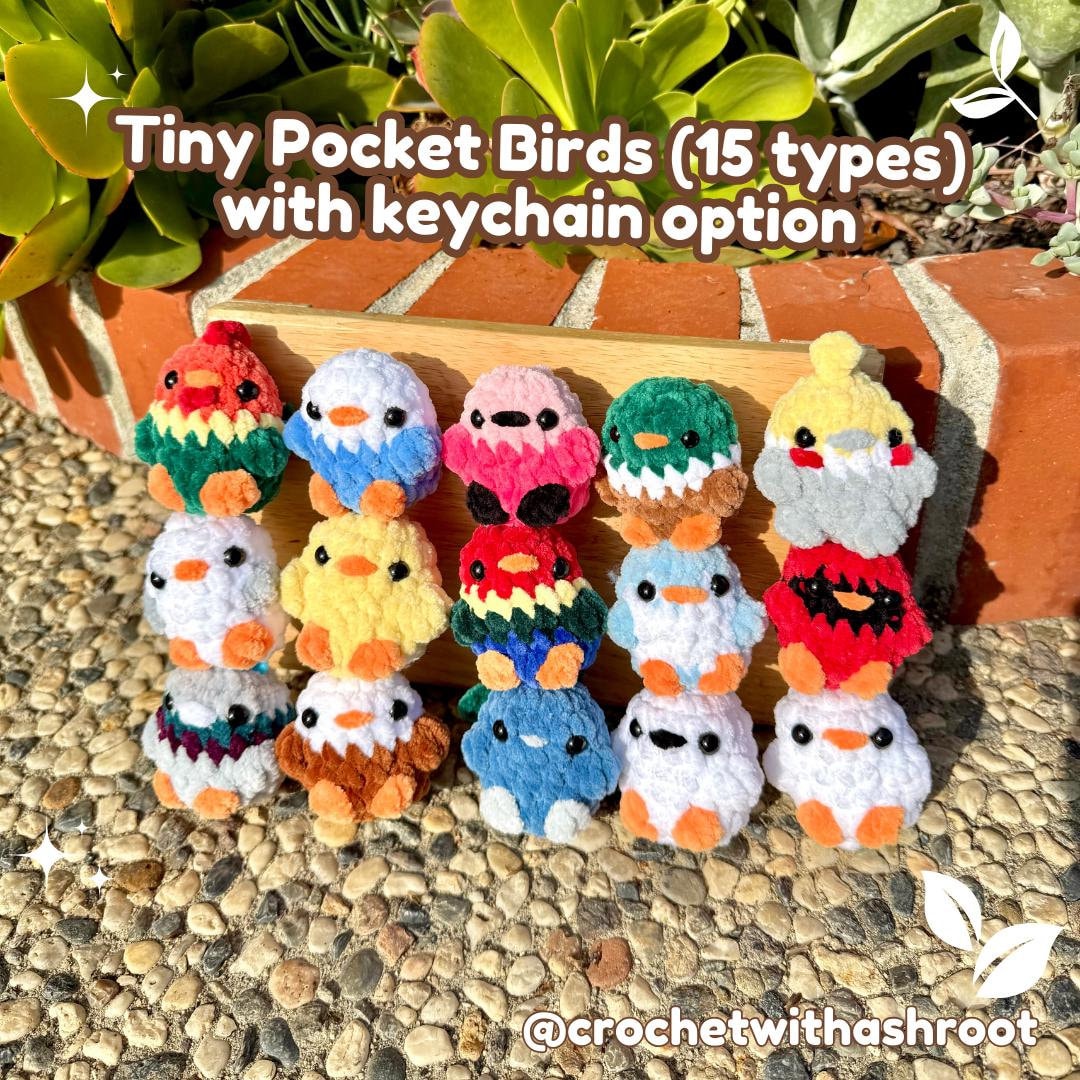Tiny Crochet Bird Plushie, Pocket Pal Gift, Keychain Option